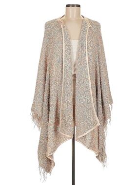 NWOT Shui Chen Pastel Silk Trim Multicolor Bouclé Fringe Ruana One Size Fits All